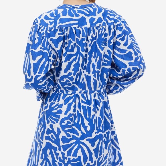 NWT H&M Bright Blue Pattern Linen Blend Short Dress Size: Medium - Picture 6 of 12